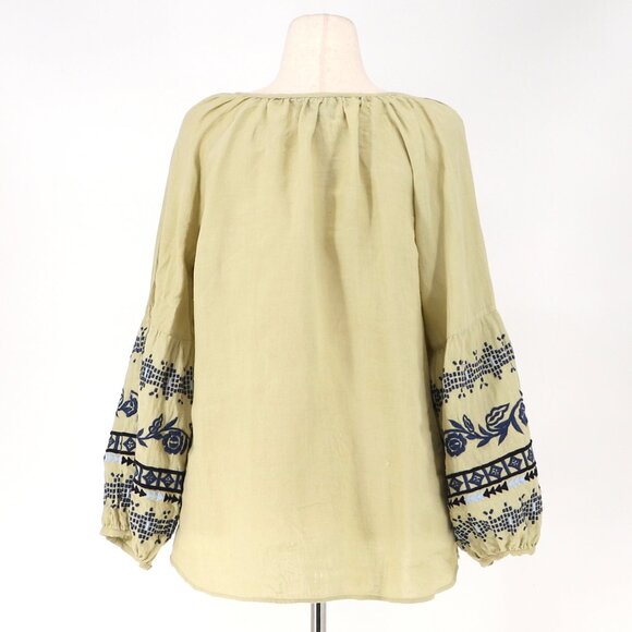LBENARAS BY CITRUS 100% Linen Embroidered Billowy Blouse Sage Green Size L - Picture 4 of 9
